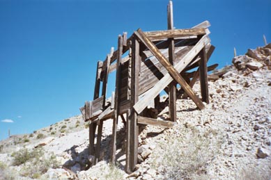 a blocked mine entrance is 30 feet to the right